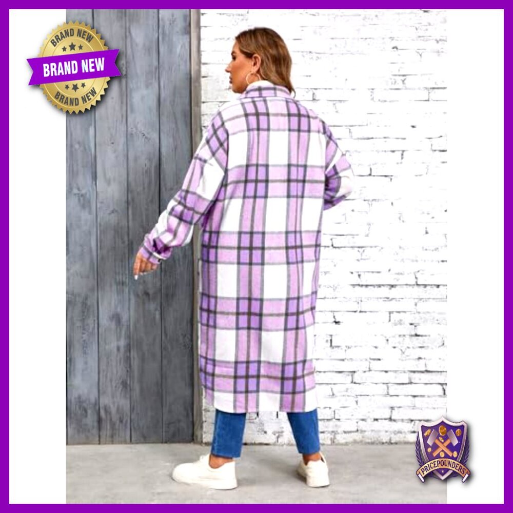 Plus Size Long Flannel Shacket Jacket Oversized Button Down with Pockets - Picture 6 of 6